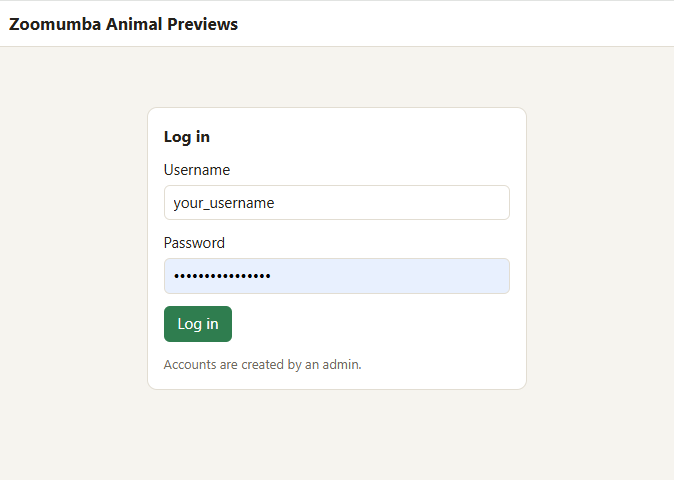 Login page with username and password fields