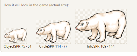 The in-game size previews under the editor