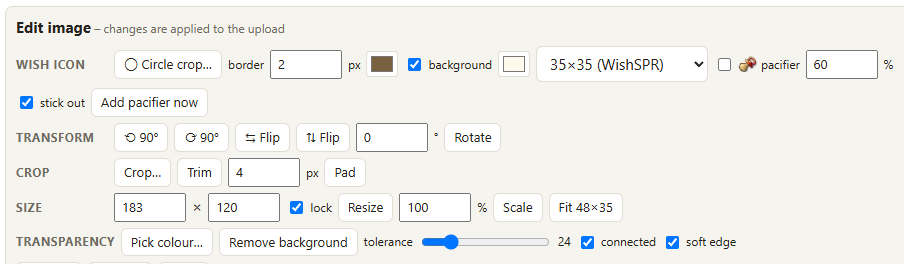 Wish icon options: border, background, size, pacifier and outline