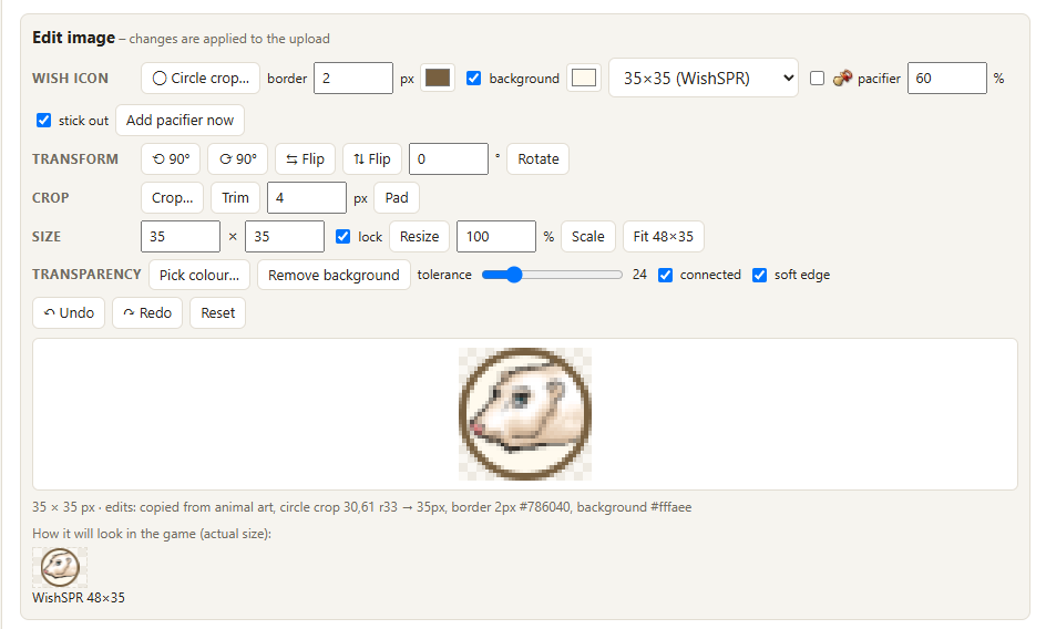 Finished wish icon with border and pacifier, shown in the WishSPR preview