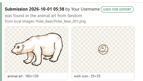 The saved submission with animal art and wish icon